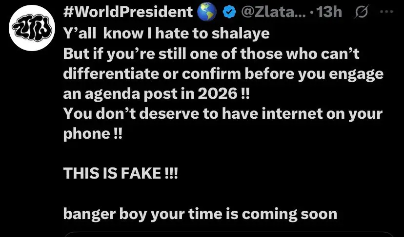 Zlatan Ibile's tweet